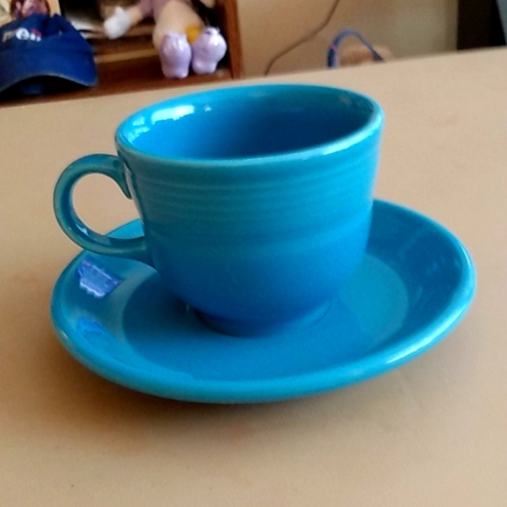 This is that vibrant Robin's egg blue cup and saucer